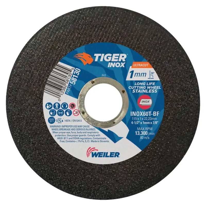 Weiler Tiger INOX Ultracut Thin Metal Cutting Wheels – 7/8″ Arbor, 50 per Box