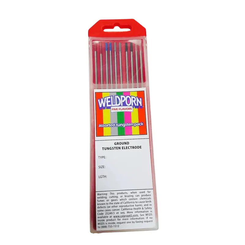 Weldporn Five-Flavor Assorted Tungsten Electrode Pack – 10-Piece Set (WP-TESP-332-10T)