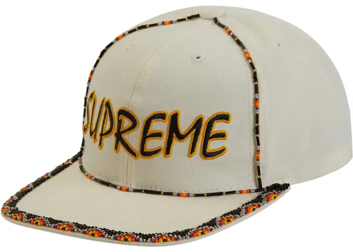 White Beaded Six-Panel Cap – Embroidered Detail