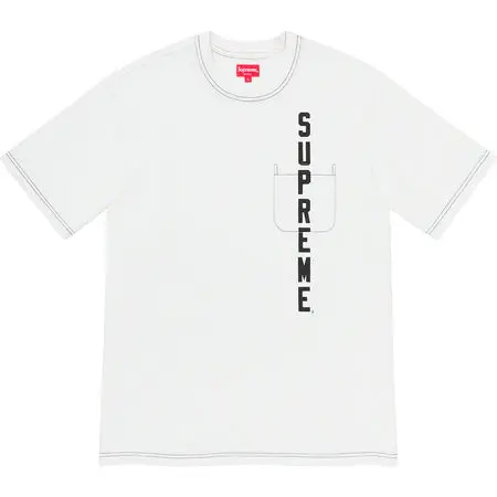 White Contrast-Stitch Pocket T-Shirt by Supreme