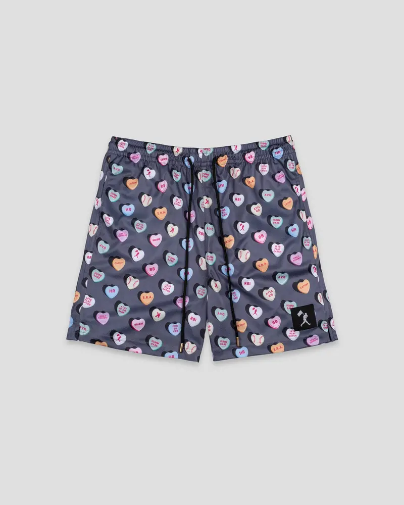 Youth Charcoal Candy Heart Diamond Air Mesh Shorts