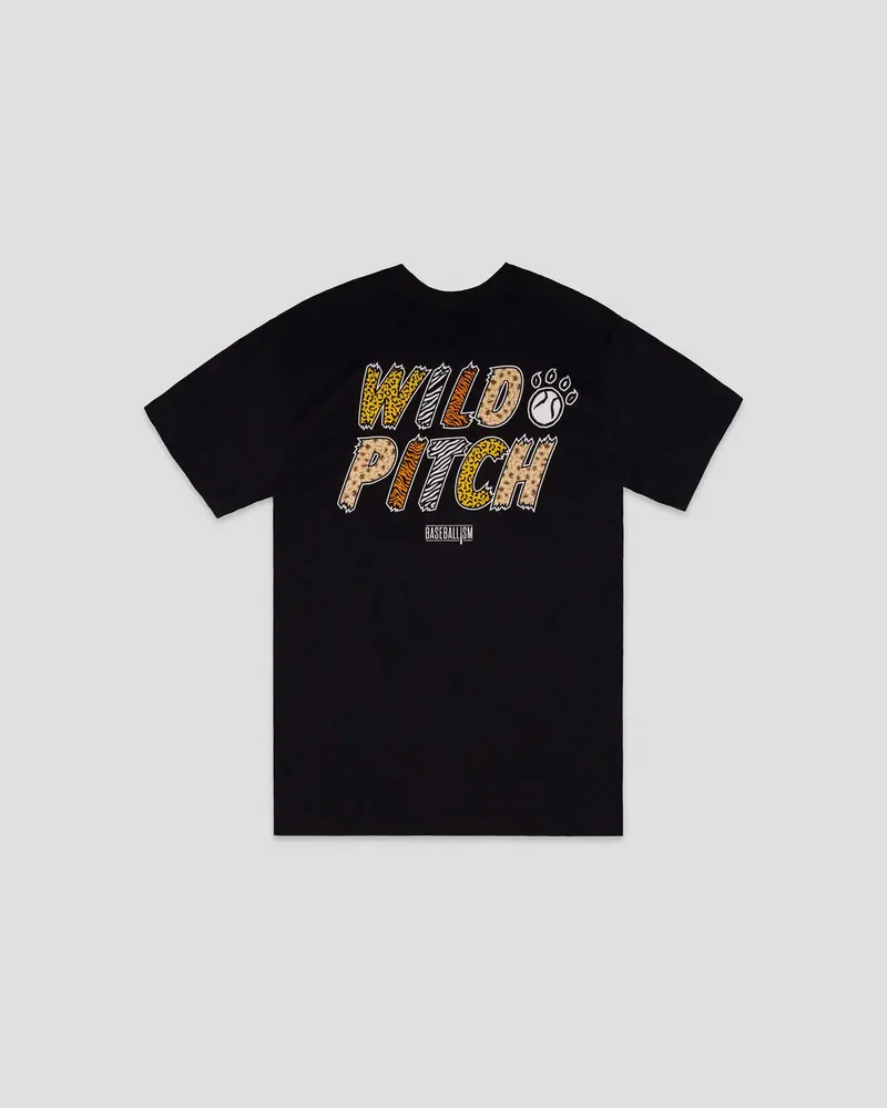 Youth Wild Pitch Black Cotton T-Shirt with Baseball Motif