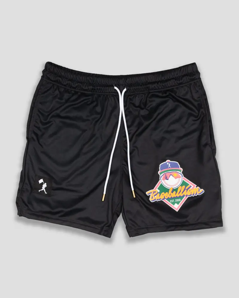 Yuvi Retro Diamond Air Mesh Shorts – Black